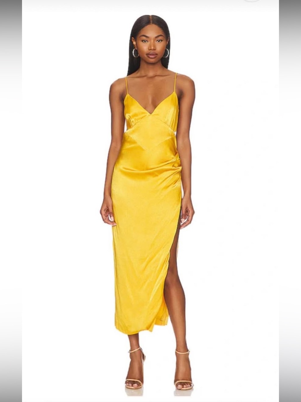 Yellow Bardot Satin Maxi Slip Dress